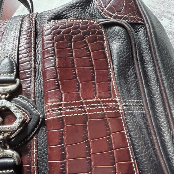 Brighton Leather Croc Embossed Crossbody Bag Black Brown - Picture 5 of 9